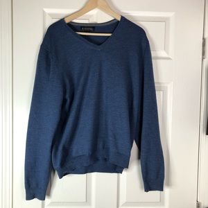 Brooks Brothers Merino Wool Blue Pullover V-Neck Sweater